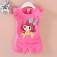 thumbnail image 2 of HCNTES Toddler Girls Clothes 6M 12M 18M 24M 1T 2T 3T 4T Summer Outfits Baby Kids Short Sleeve Cartoon Little Girl Print T-Shirt Tops Solid Color Shorts Sets, 2 of 6