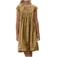 thumbnail image 2 of Spazoro Little and Big Girls Dresses, V-Neck Comfortable Sleeveless Solid Color Casual Dresses for Girls Khaki Size 6 T, 2 of 6