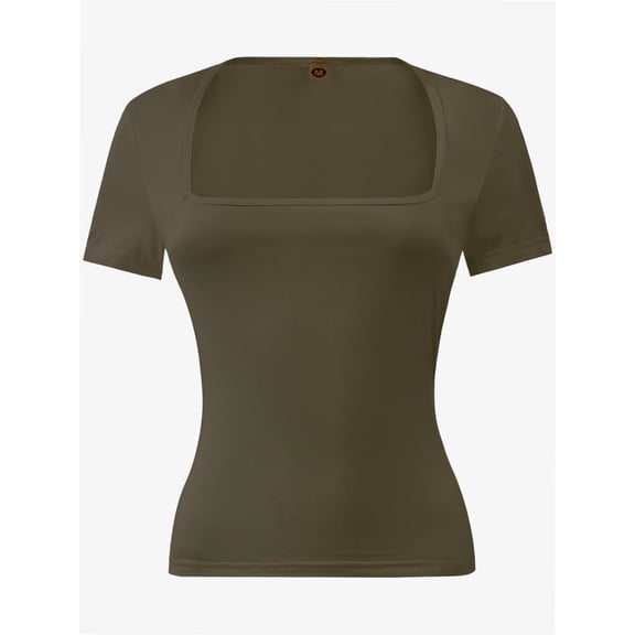 Women's Square Neck Tops Short Sleeve Crop Tops Workout Summer Clothes Casual Slim Fit T-Shirts