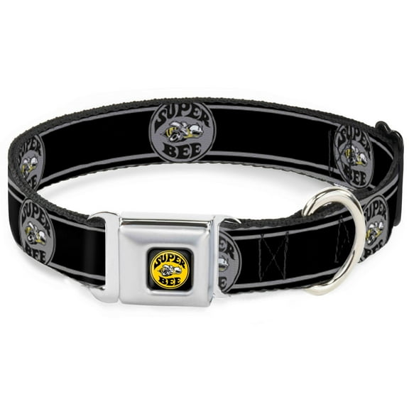 Dodge Pet Collar, Dog Collar Metal Seatbelt Buckle, Super Bee Logo Stripes Black Gray Yellow White, 15 to 24 Inches 1.0 Inch Wide