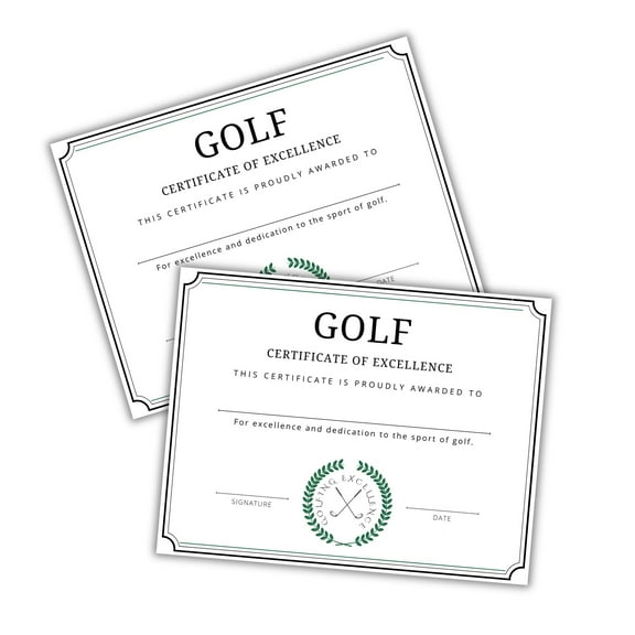 Golf Certificate of Excellence Award 50pk 8.5x11 1st Place Tournament Most Improved Player Instructor Participation School Sports Winner Achievement