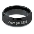 thumbnail image 2 of Tungsten I Love You 3000 Engraved Quote Band Ring 8mm Men Women Comfort Fit Black Beveled Edge Brushed Polished, 2 of 4