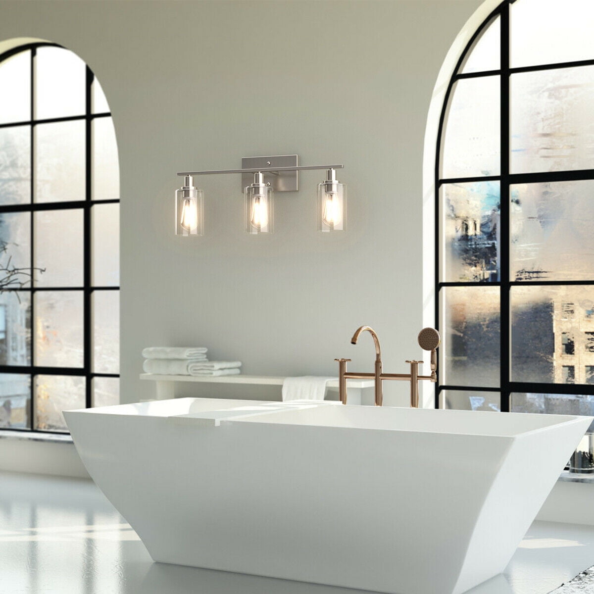 Patiojoy Bathroom Vanity Light Modern Wall 3-Light  Sconce Fixtures W/ Clear Glass Shade