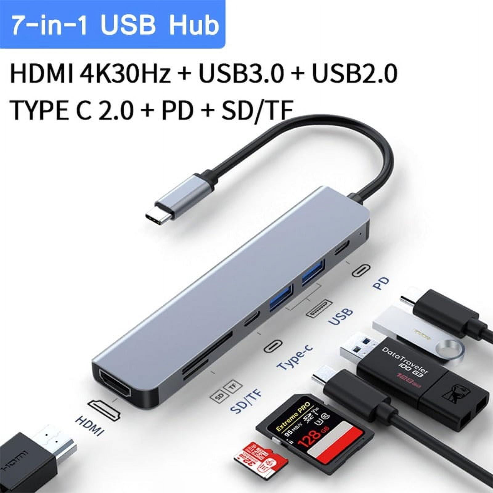 USB C HUB, 7 in 1 USB C Adapter for 4K HD, Dual USB, PD Charging, Data Port Type C, SD/TF Card Reader for MacBook Pro/MacBook Air/iPad Pro/Samsung Galaxy S9 S10/Dell XPS/ChromeBook/HP Laptop ​