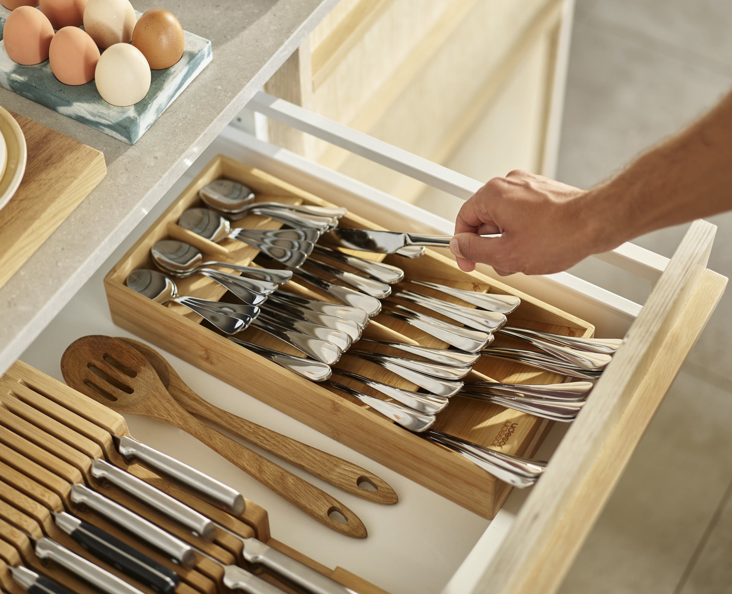 Joseph Joseph DrawerStore Bamboo Drawer Organizer for Silverware, Cutlery & Flatware