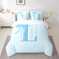 thumbnail image 3 of Manfei Bowtie Letter L 7 Pieces Bedding Comforter Set,Bowknot Monogrammed Theme Full Bedding Set,Blue Cartoon Bow Knot Fitted Sheet Flat Sheet For Girl Teens,Ultra Soft Bedroom Decor Reversible, 3 of 9