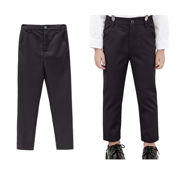 Boys School Uniform Pants Dress Pants Adjustable Waist Straight Pants with Pockets Girls Black Uniform Pants Back To School Outfits Size 9-10 Years