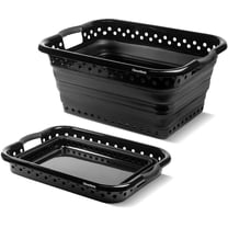 CleverMade Collapsible Plastic Laundry Basket - 39L - Black/Black (1PK)