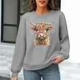 thumbnail image 2 of FAVIPT Women Christmas Knit Pullover Tops Cute Highland Cow Print Waffle Sweatshirt Casual Trendy Long Sleeve Shirts Crew Neck Fall Winter Outfits 2025 Gray,L, 2 of 6