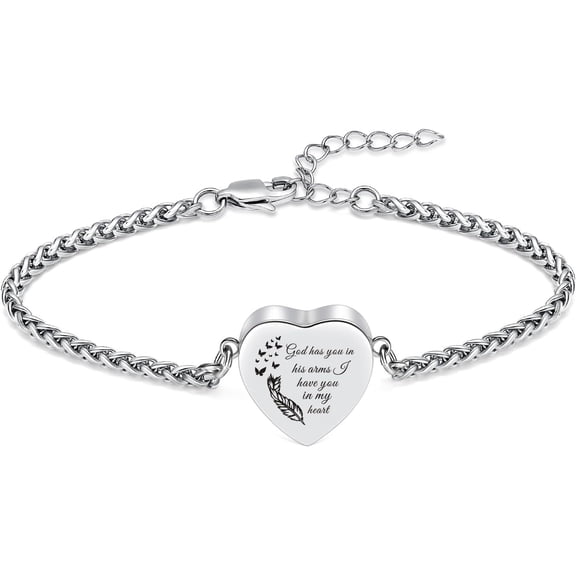 Heart Urn Bracelet for Ashes for Women Men Stainless Steel Cremation Jewelry Memorial Link Bangle Keepsake Gift for Human Pet Ash