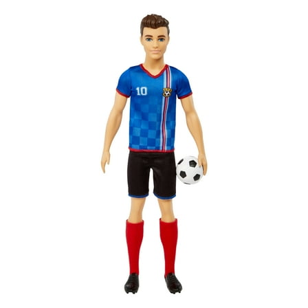 Barbie Ken Soccer Doll, Cropped Hair, #10 Uniform, Soccer Ball, Cleats, Socks, 3 & Up