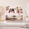 thumbnail image 6 of Makeup Organizer for Vanity with 2 Large Drawers, Cosmetic Display Case with Brush Holders, Easy to Storage for Bathroom Countertop Skincare, Desk Office Supplies, Pink, 6 of 8