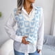 thumbnail image 3 of Suéter con cuello en V para mujer, chaleco con patrón de corazón dulce, sin mangas, suéter con dobladillo acanalado, prendas de punto informales, 3 of 8