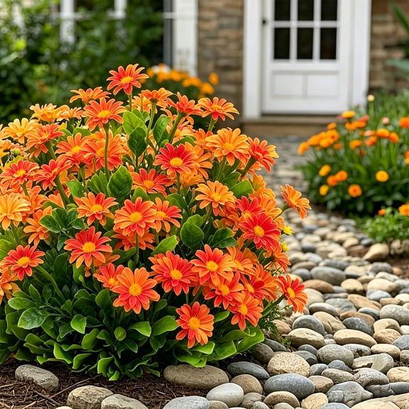 UV Resistant Outdoor Artificial Daisy Flowers Bouquet, Realistic Faux Greenery Bonsais for Hanging Bonsaier, Lifelike Floral Decor for Porch Patio Garden Yard Indoor Table Centerpiece, Orange