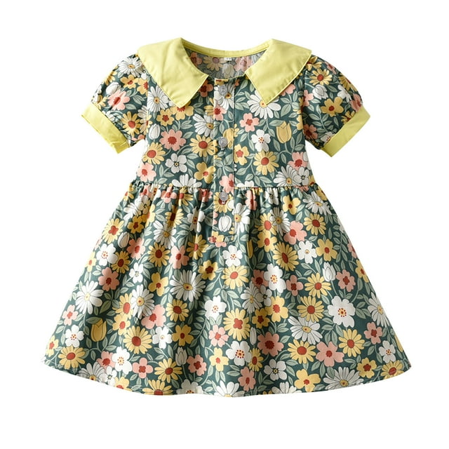 Penkiiy Robe d'Été Rétro à Manches Bouffantes pour Tout-Petits, Enfants, Bébés Filles, Robe de Princesse, Déguisement de Princesse, 4 Ans, Jaune, Offre Été 2023