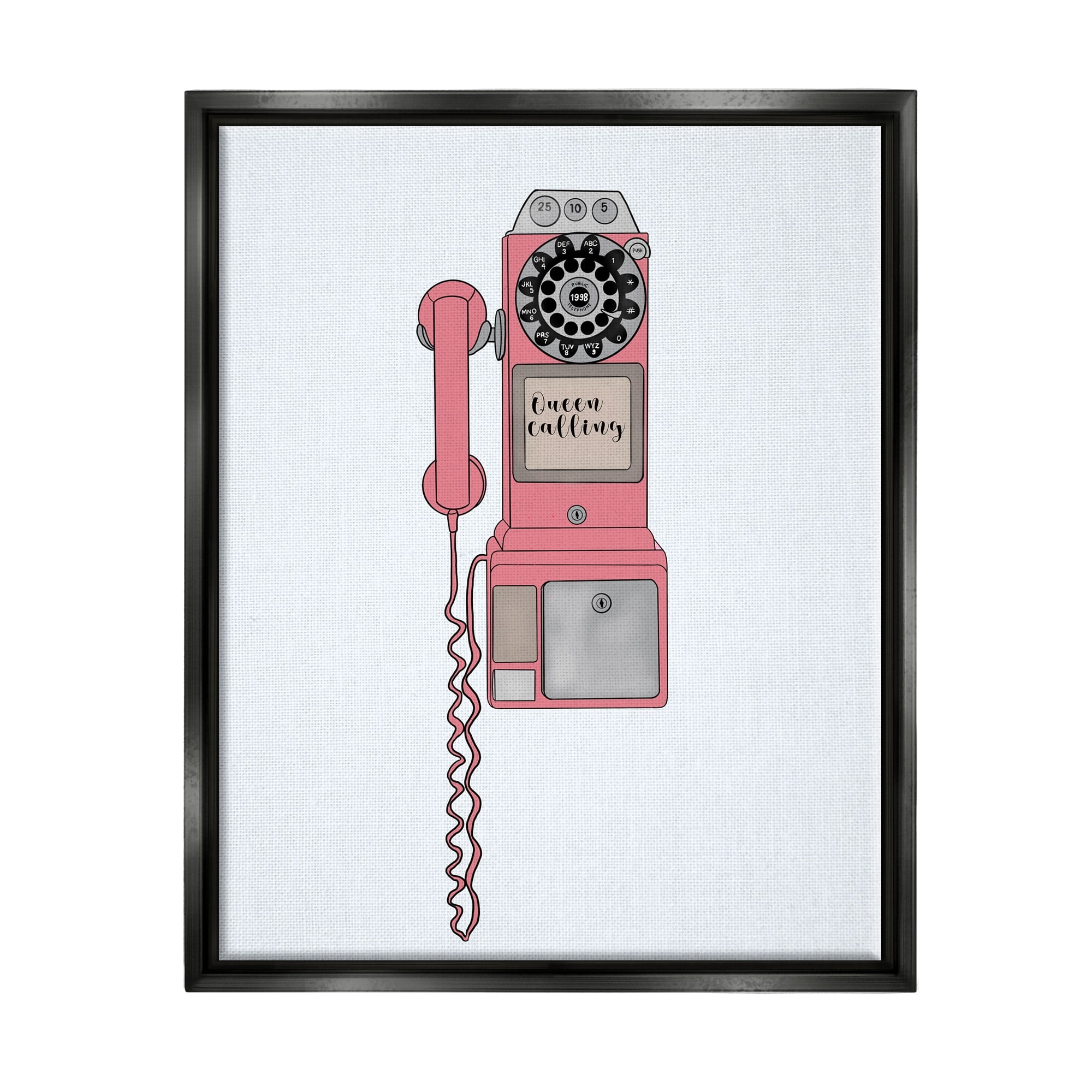 Stupell Industries Vintage Pay Phone Chic Queen Calling Calligraphy Graphic Art Jet Black Floating Framed Canvas Print Wall Art, Design by Ashley Singleton