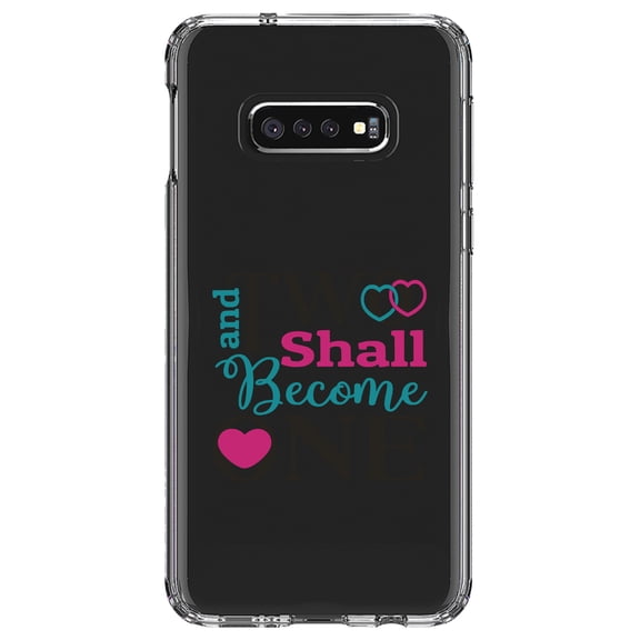 DistinctInk Clear Shockproof Hybrid Case for Samsung Galaxy S10e (5.8" Screen) - TPU Bumper Acrylic Back Tempered Glass Screen Protector - Two Shall Become One - Wedding