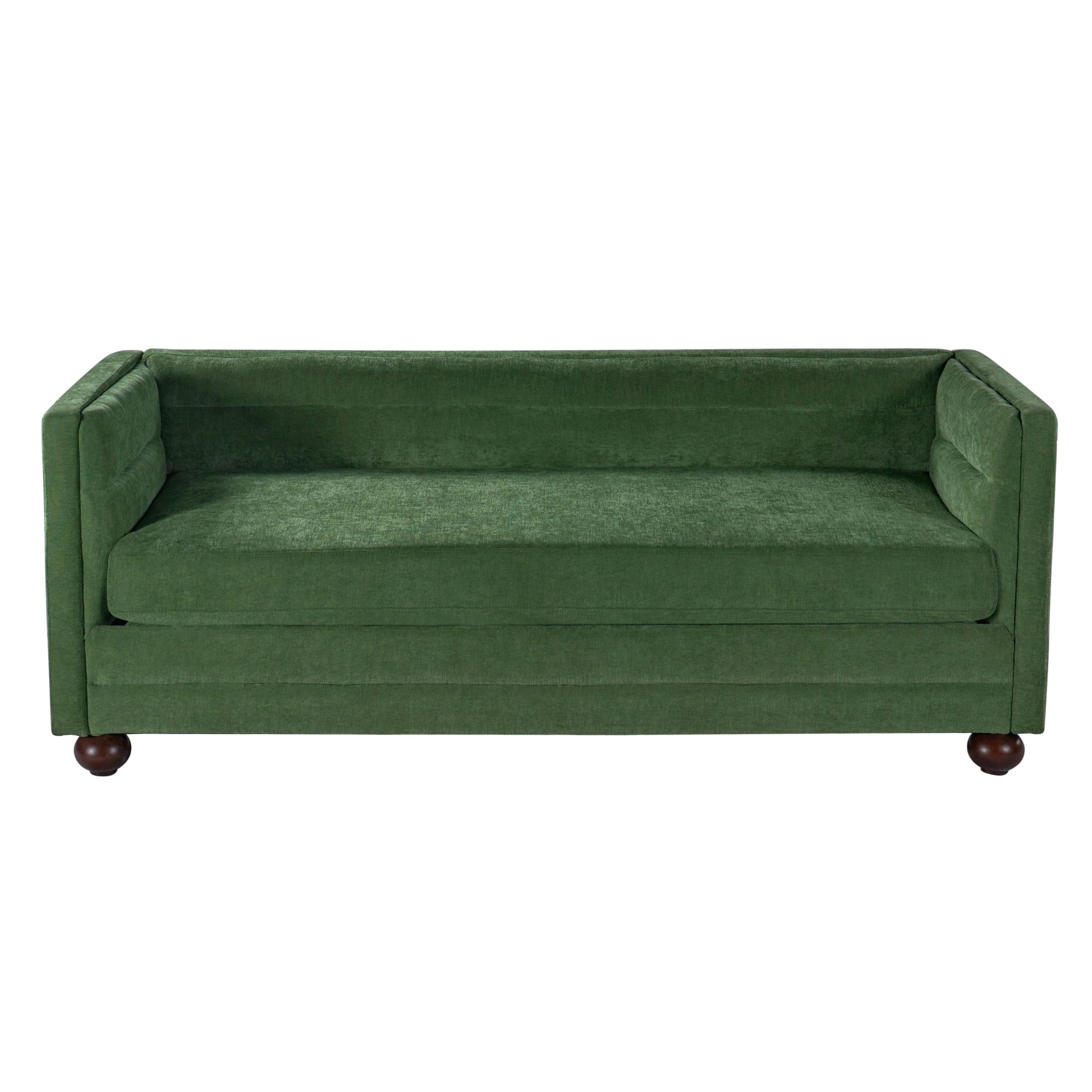 Christopher Knight Home 77.2" Modern Chenille Sofa Couch with Square Arms, 3 Seats, Wood Legs, Green