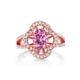 thumbnail image 2 of Gem Stone King 18K Rose Gold Plated Silver Ring Oval Pink Moissanite (1.75 Cttw), 2 of 6