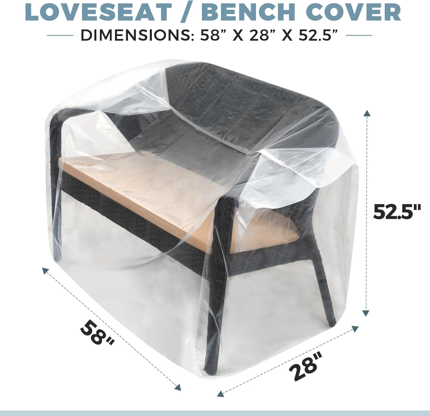 2-Pack Patio Loveseat Bench Cover, Heavy-Duty Clear Plastic Waterproof Outdoor Furniture Covers, Extra-Thick 58" x 28" x 52.5", Reusable Garden Sofa Protection