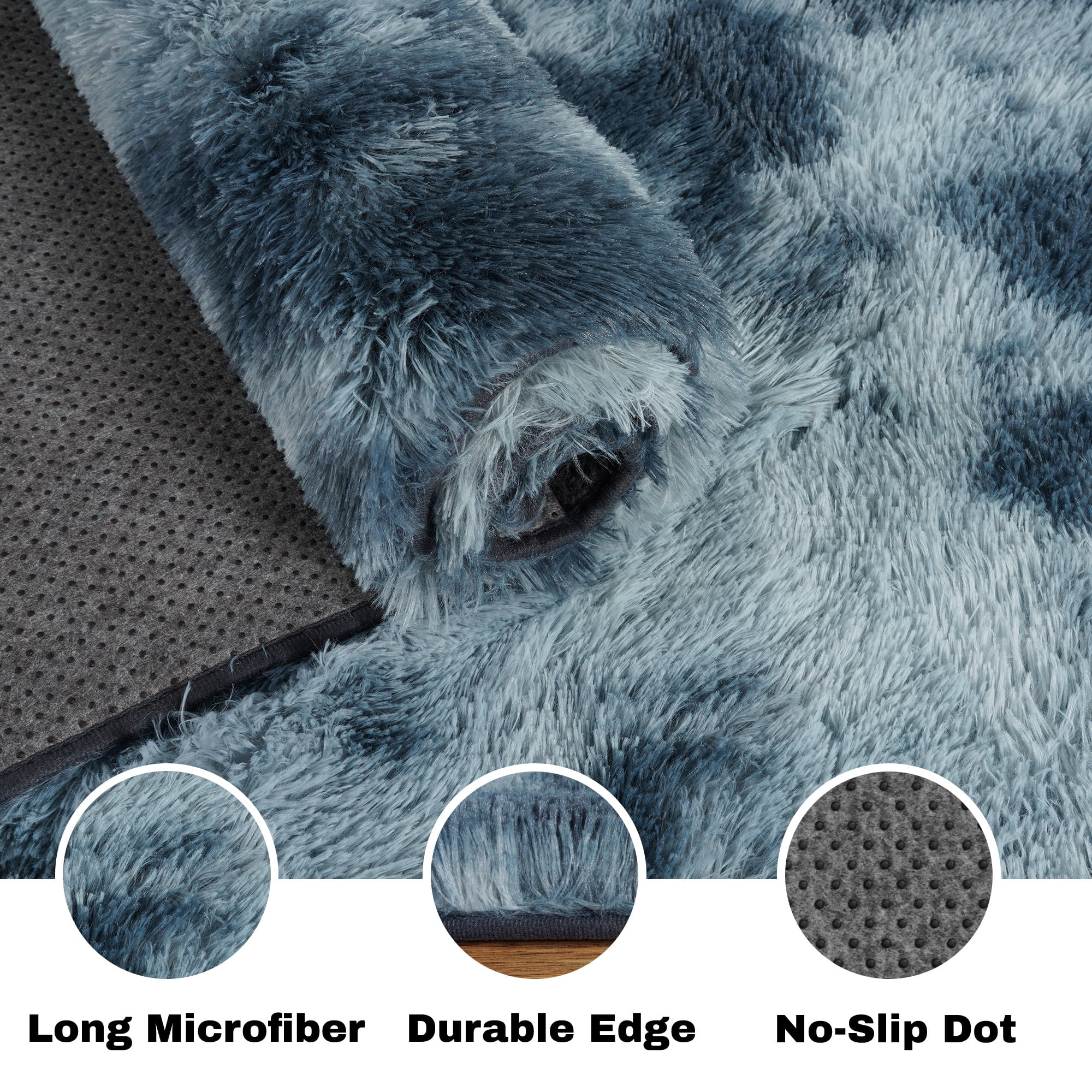 ZENELESS Super Soft Fluffy Rug,6x9ft Anti-skid Shaggy Rug, Plush Floor Carpet for Living Room Bedroom Nursery Tie-dye Blue&Gray