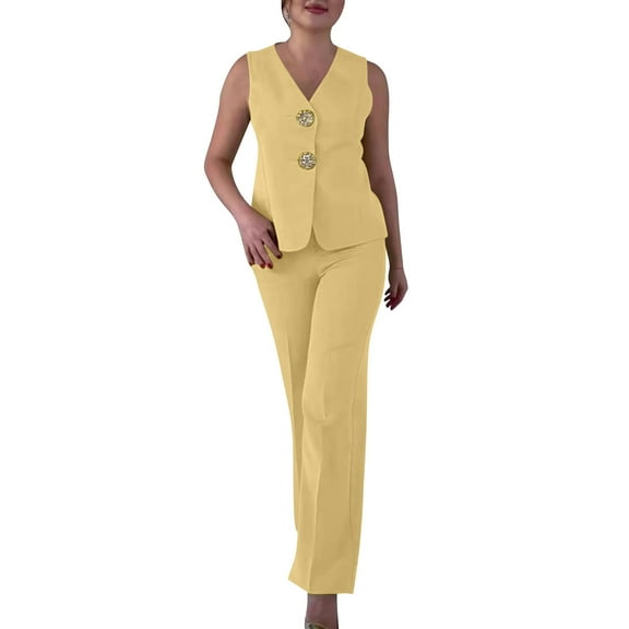Vest Pants Suits for Women Business 2 Piece Dressy Casual Outfits Sleeveless Blazer straight pants pantsuit sets, S