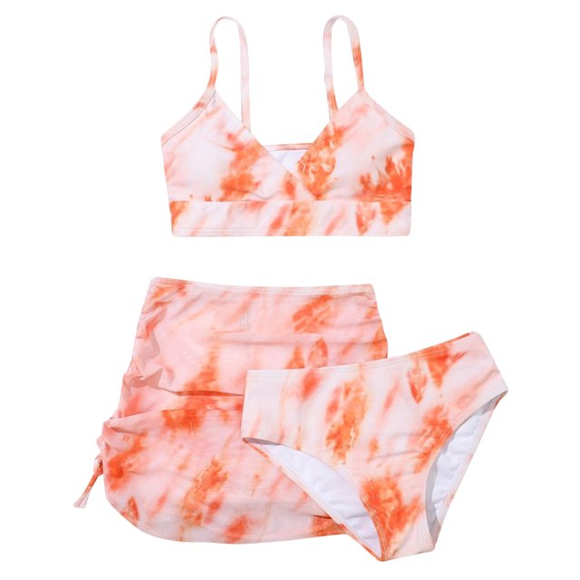 Conjunto de Bikini con tinte dibujo Tie para niñas, traje de baño y faldas para niños de 7 a 14 años, traje de baño para adolescentes y niñas, paquete de 3 unidades