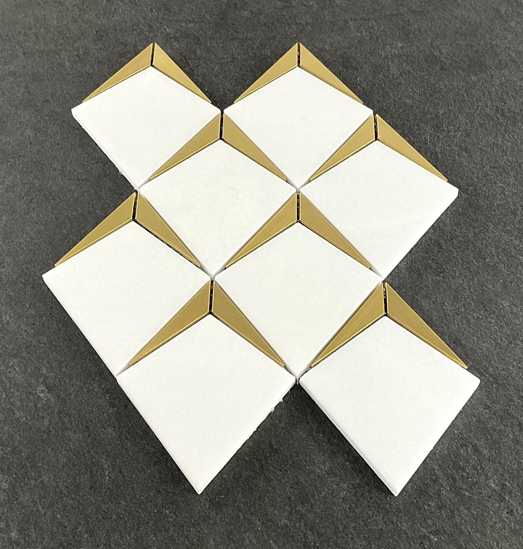 Thassos White Kite Shape With Gold Metal Mosaic Tile - Case (10 Sheets)