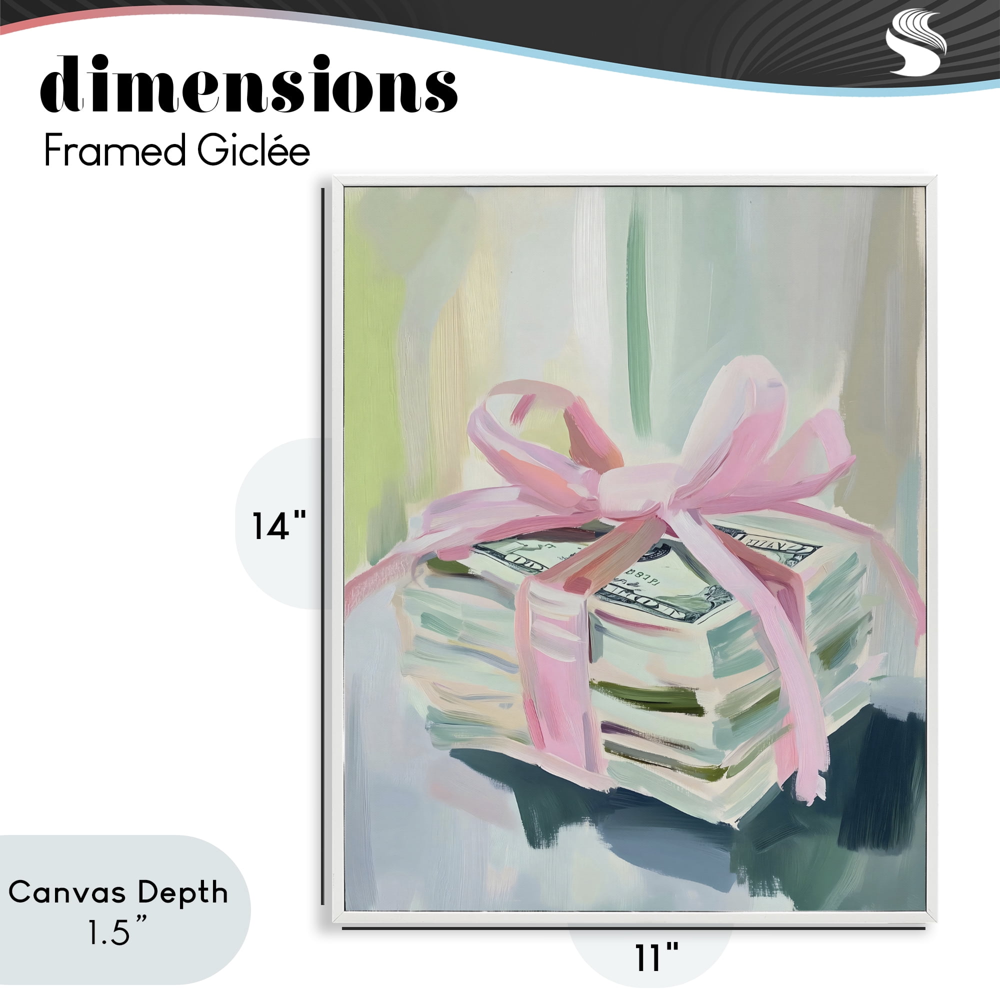 Stupell Industries Pink Bow Cash Bundle White Framed Giclee Art, design by The Prints Vibe