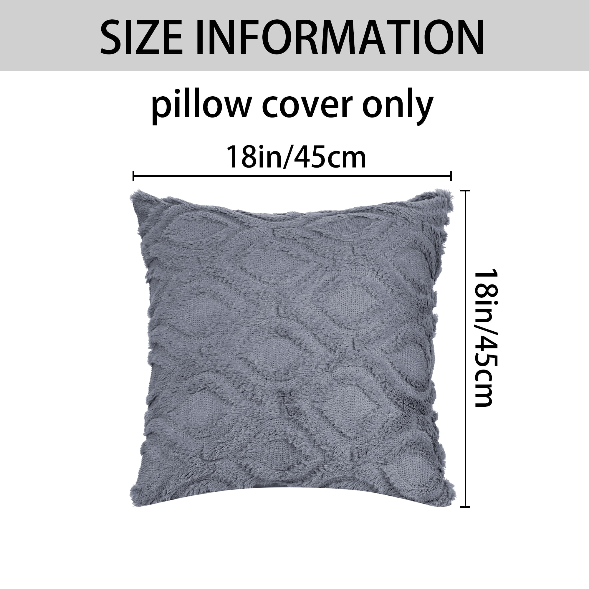 Unique Bargains Shaggy Plush Throw Pillow Covers Couch Pillow Covers (2 Count) Grey-2 18" x 18"