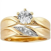 1.3 Carat T.G.W. CZ and Diamond Accent Gold-Plated Wedding Ring Set