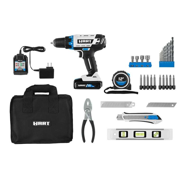 HART 20-Volt Cordless 36-Piece Project Kit, 3/8-inch Drill/Driver and 10-inch Storage Bag, (1) 1.5Ah Lithium-Ion Battery HART 20-Volt Cordless 36-Piece Project Kit, 3/8-inch Drill/Driver and 10-inch Storage Bag, (1) 1.5Ah Lithium-Ion Battery