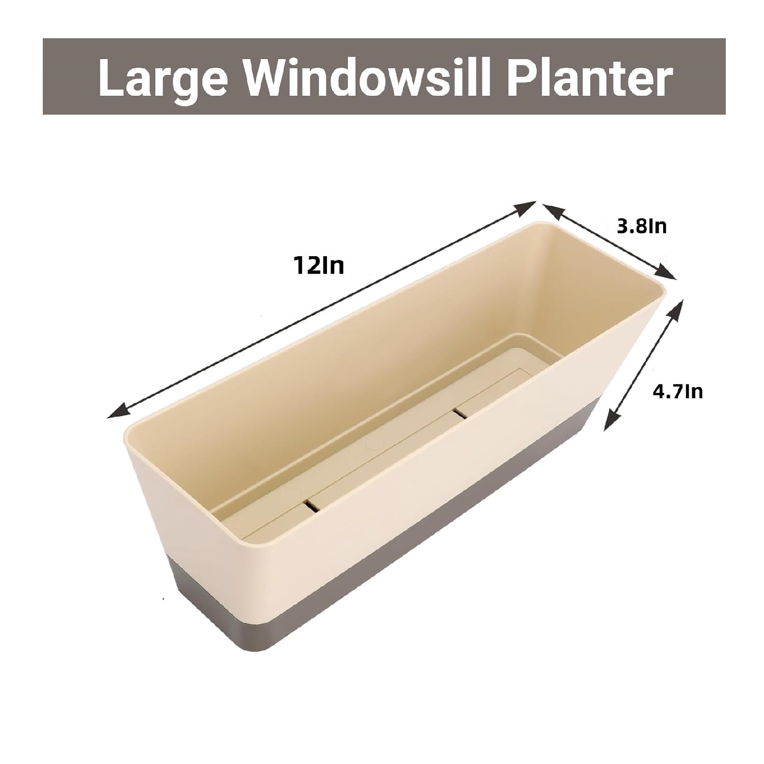 Windowsill Herb Planter Box,QZS Portable Herb Succulents Flowers Plastic Pot for Indoor,12x3.8x4.6In Plastic Vegetable Planter for Porch