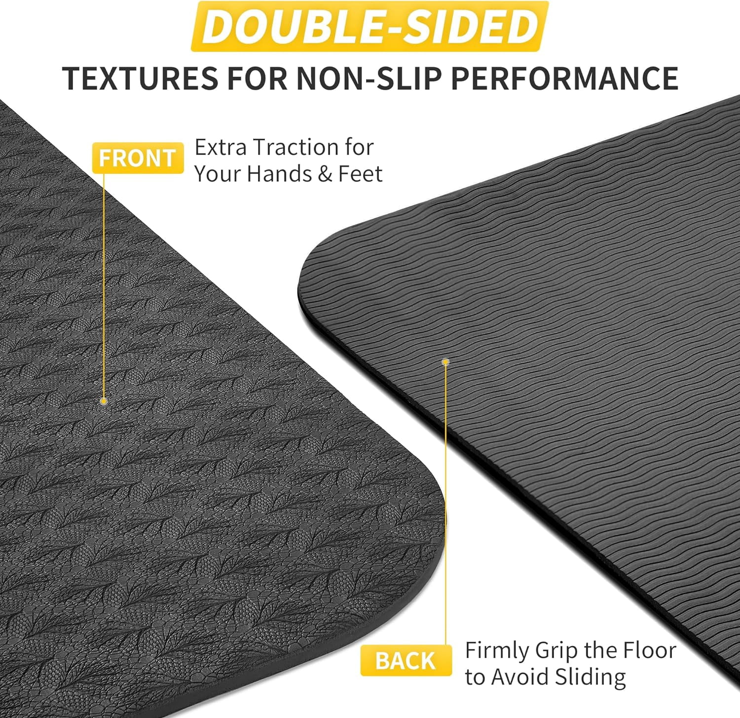CAMBIVO Yoga Mat, 6mm Thick Eco Friendly TPE Workout Mat with Carrying Strap for Fitness, Gym and Floor Exercises, 72" x 24", Black