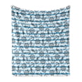 thumbnail image 1 of Maritime Soft Flannel Fleece Throw Blanket, Anchor Steering Wheel Graphic Charcoal Stripes Ropes Illustration, Cozy Plush for Indoor and Outdoor Use, 50" x 60", White and Deep Sky Blue, by Ambesonne, 1 of 6
