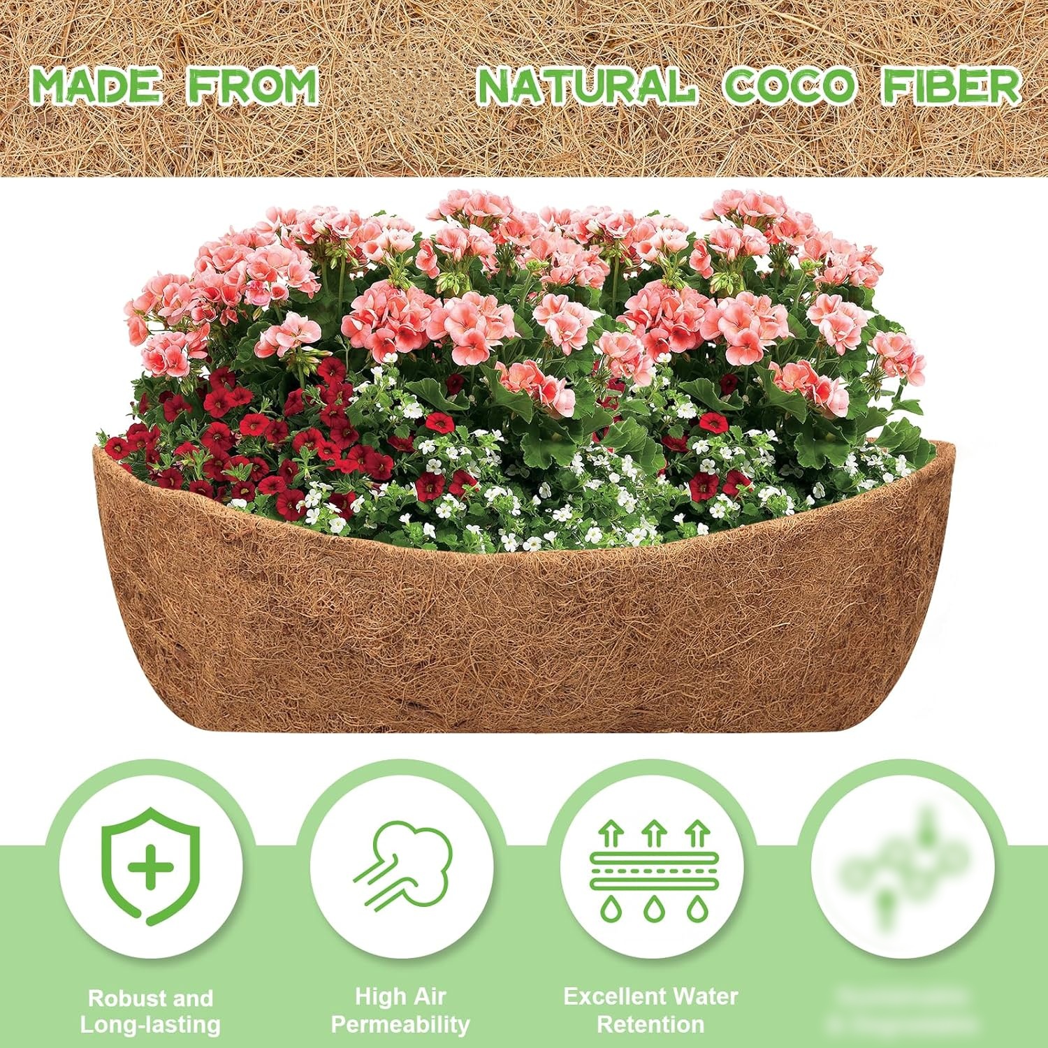 2 Pack 24 inch Coconut Liners for Planters, Trough Coco Coir Liners Coconut Coir Replacement Liner Coco Fiber Window Box Liners for Wall Planter