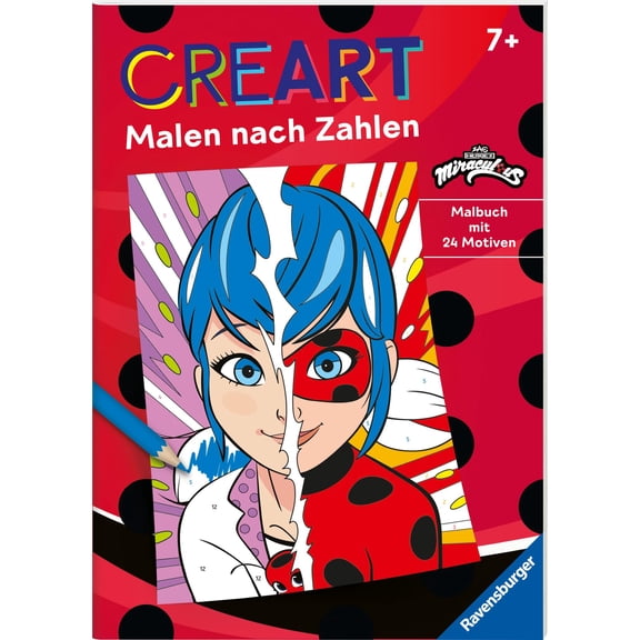 CreArt Malen nach Zahlen - Miraculous, Malbuch, 24 Motive, Ladybug, Cat Noir, Tikki (Paperback)