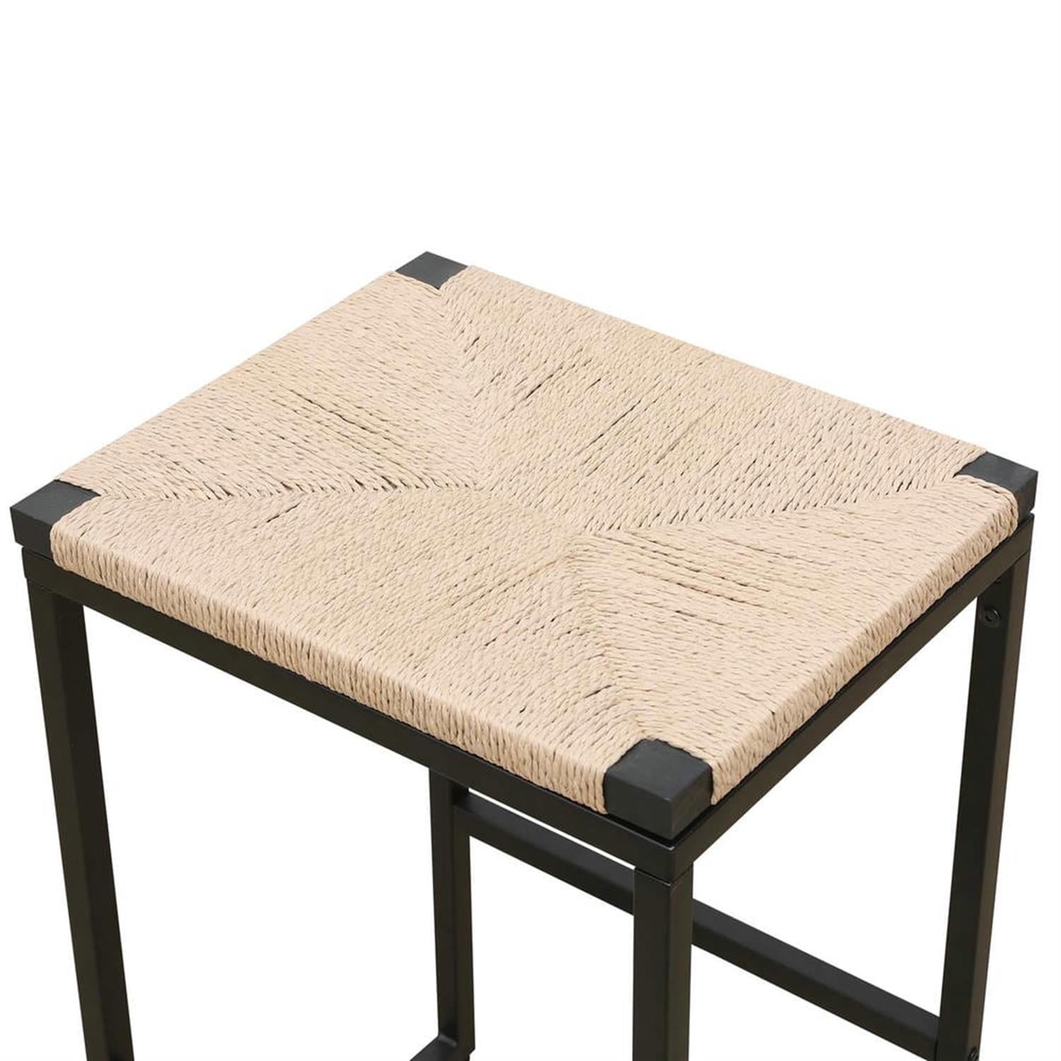 Demi Bonn 25" Counter Height Bar Stools Set of 2, Paper Rope Woven Barstools, Kitchen Island Countertop Chairs for Dining Room, Beige