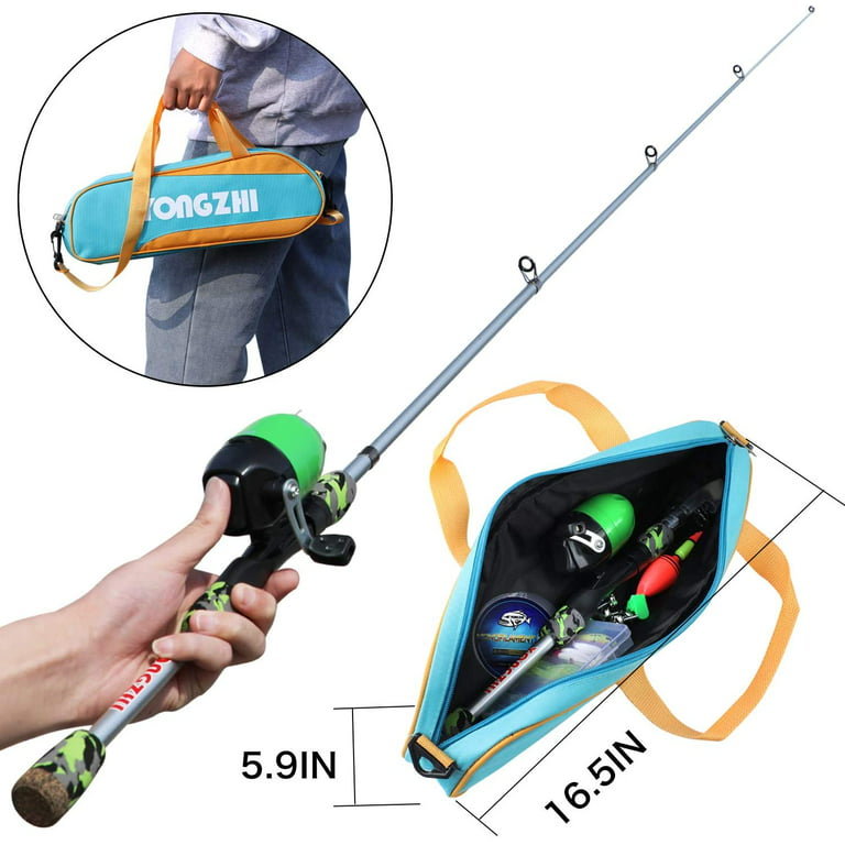YONGZHI Kid Fishing Pole,Portable Spinning Rod & Reel Kit with Fishing Bag