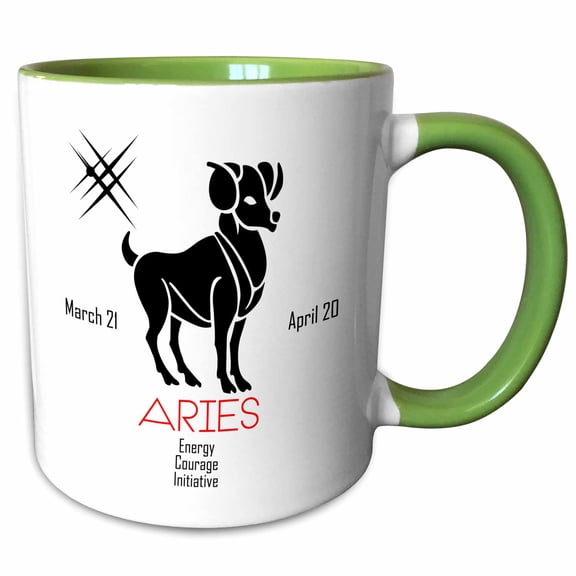 3drose, Zodiac Symbol Aries on White Background, 15oz Two-tone Green Mug