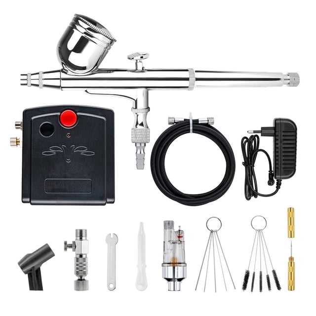 Auto-Stop Function Airbrush With Compressor 0.3mm 7cc Dual-Action Airbrush Spray Gun for Model Cake Painting Nail Art Car Tatoo ,Easy to Use