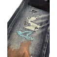 thumbnail image 4 of En Noir Men's Embroidered Detail Rip & Repair Distressed Skinny Fit Denim Jeans (36, Deep Indigo), 4 of 6