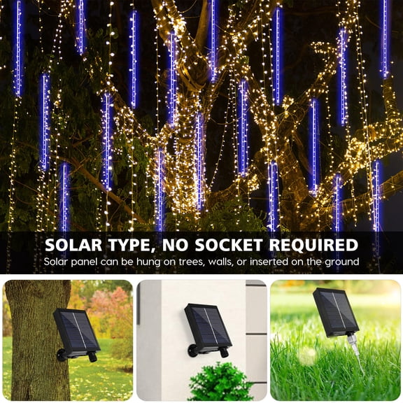 HEMOTON  Solar Meteor Shower Lamp Outdoor Lights LED Christmas Icicle