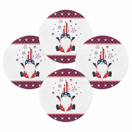4th of July Round Placemats Set of 4 American Flag Gnome Place Mats Independence Day Woven Placemat Patriotic Firework Circle Braided Table Mat for Kitchen Dining Table Party Home Decor 15 Inch 4th of July Round Placemats Set of 4 American Flag Gnome Place Mats Independence Day Woven Placemat Patriotic Firework Circle Braided Table Mat for Kitchen Dining Table Party Home Decor 15 Inch