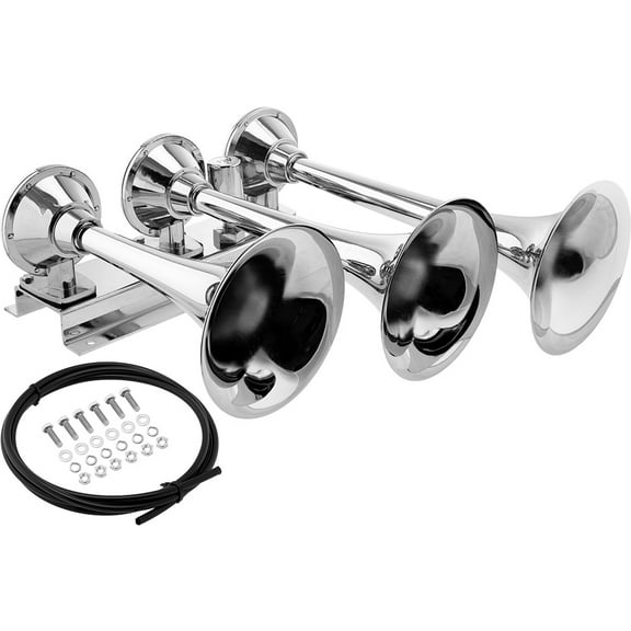 Vixen Horns Train Horn for Truck/Car. 3 Air Horn Chrome Plated Heavy Duty Trumpets. Super Loud dB. Fits 12v Vehicles like Semi/Pickup/Jeep/RV/SUV VXH3418C VXH