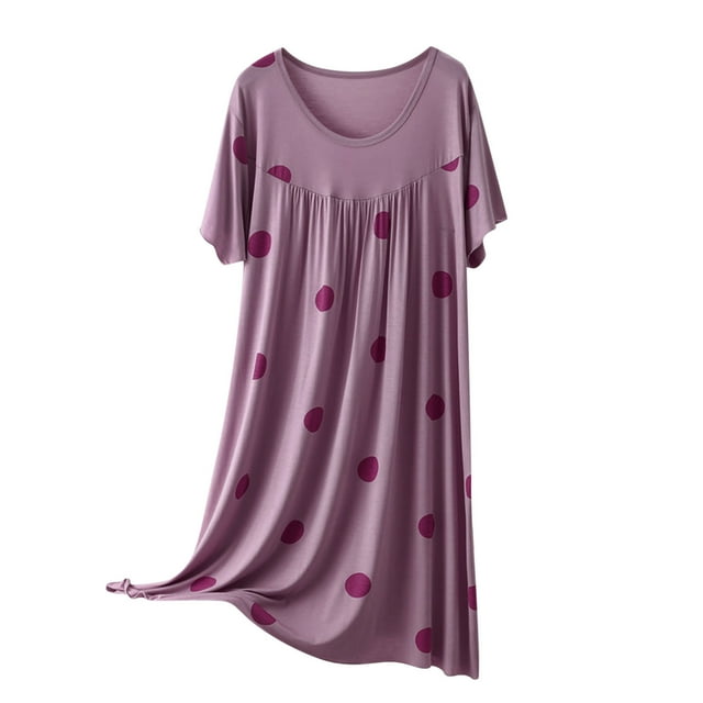 Cameland Chemise de Nuit pour Femme à Manches Courtes, Col Rond, Imprimée, Robe de Sommeil Ample, Chemise de Nuit Douce et Confortable, Robe de Pyjama, Vêtement de Nuit, Nuisette, Robes de Détente