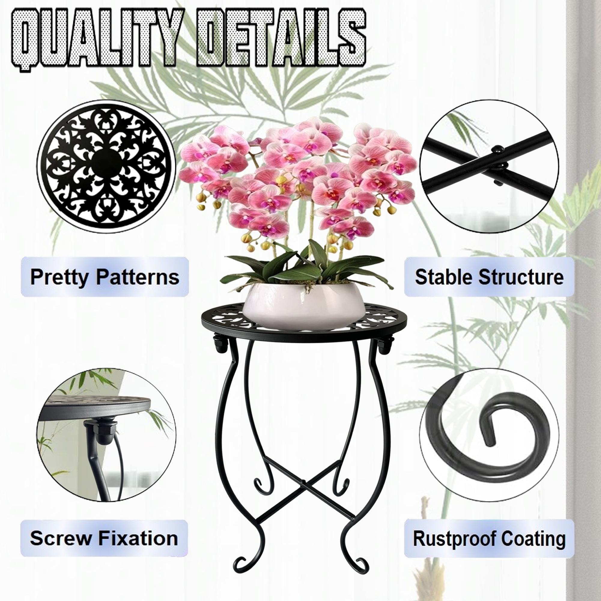 EKINIYAR Plant Stand Indoor Outdoor, Metal Plant Stand for Indoor Plants Iron Art Flower Pot Holder Stand Decoration Shelf Racks for Single Planter Use in Garden Patio Corner 2 Pack