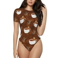 thumbnail image 2 of Uemuo Sloths Need More Coffee Pattern Women's One Piece Short Sleeve Swimsuit Rash Guard Surfing Modest Quick-drying Swimsuit Beach Essentials-XX-Large, 2 of 9