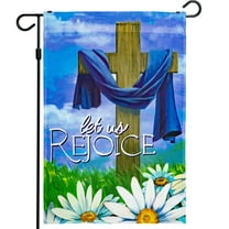 G128 -12"x18" Garden Flags Easter for Outdoor Let Us Rejoice Christian Religious Cross Seasonal Flag
