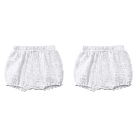 XIMIN Baby Girls and Boys Cute Bloomers Newborn Toddler Kids Unisex Cotton Linen Blend Shorts Solid Color Loose Harem Shorts for Toddler Diaper Covers (12-18 Months White)
